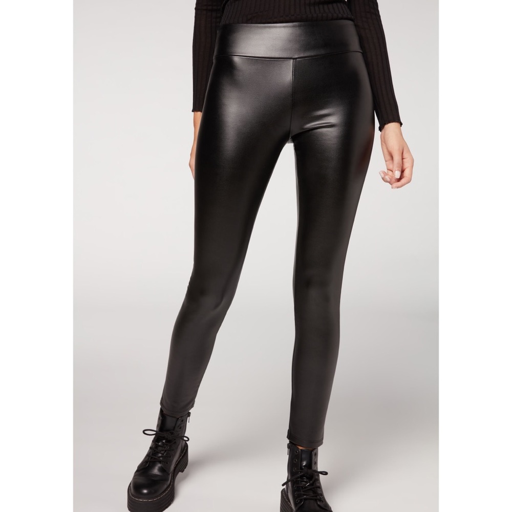 Black Calzedonia Thermal Leather Leggings